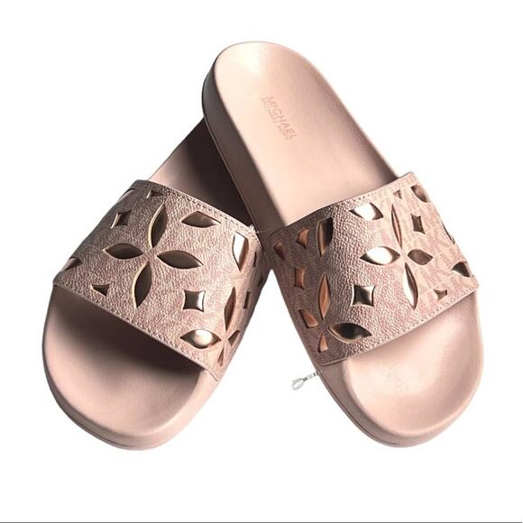 Michael Kors Women's Sandals with Gold  Flower Accents  Sz 7 - Picture 1 of 16